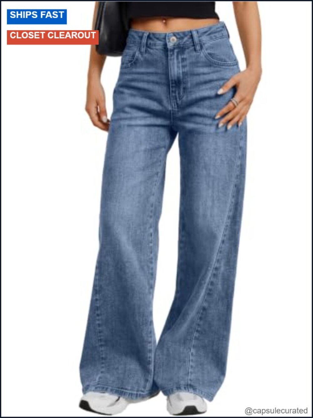 Women's Mid-Rise Wide Leg Stretchy Baggy Denim Jeans Relaxed Fit Casual Pants